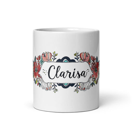 Clarisa Exclusive Name Art Piece Home Office Work Coffee Mug Mexican Spanish Pride Gift Cup One-Of-A-Kind Calligraphy White Glossy Mug | C5 Mexicada