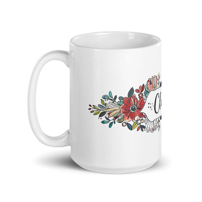 Clarisa Exclusive Name Art Piece Home Office Work Coffee Mug Mexican Spanish Pride Gift Cup One-Of-A-Kind Calligraphy White Glossy Mug | C5 Mexicada