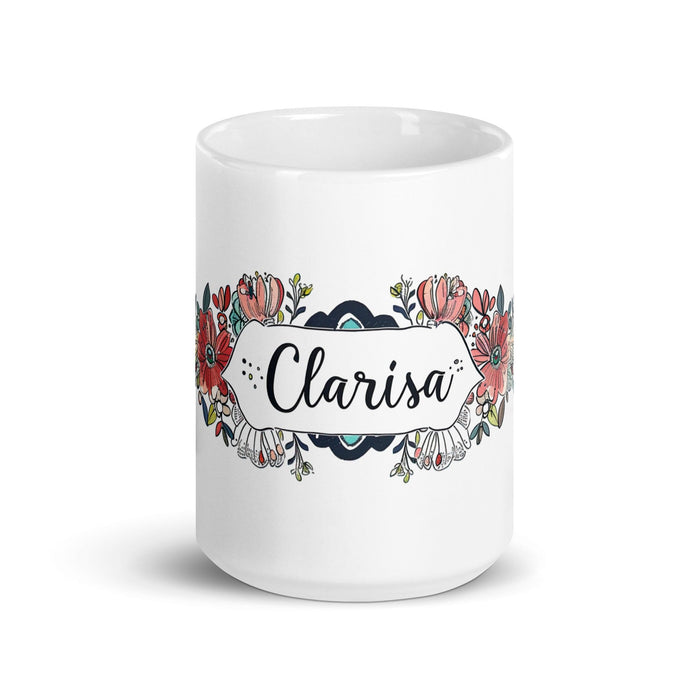 Clarisa Exclusive Name Art Piece Home Office Work Coffee Mug Mexican Spanish Pride Gift Cup One-Of-A-Kind Calligraphy White Glossy Mug | C5 Mexicada