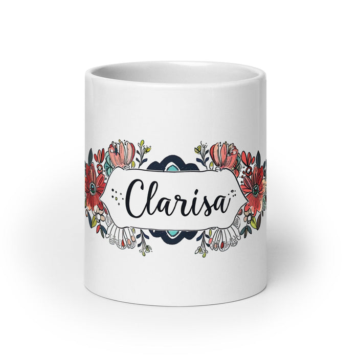 Clarisa Exclusive Name Art Piece Home Office Work Coffee Mug Mexican Spanish Pride Gift Cup One-Of-A-Kind Calligraphy White Glossy Mug | C5 Mexicada