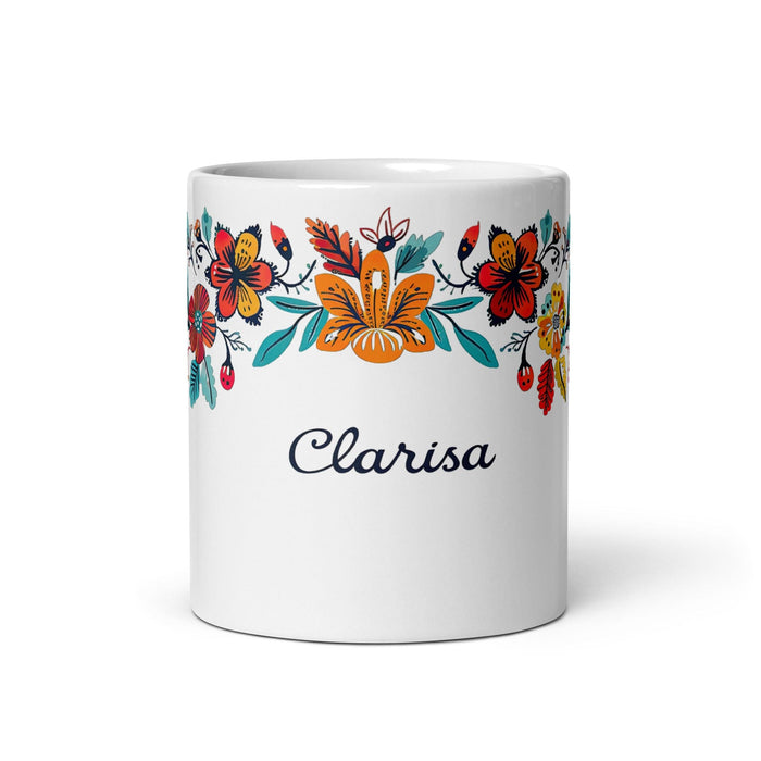 Clarisa Exclusive Name Art Piece Home Office Work Coffee Mug Mexican Spanish Pride Gift Cup One-Of-A-Kind Calligraphy White Glossy Mug | C6 Mexicada