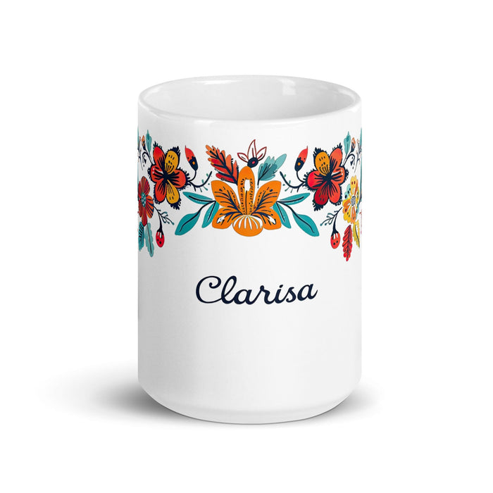 Clarisa Exclusive Name Art Piece Home Office Work Coffee Mug Mexican Spanish Pride Gift Cup One-Of-A-Kind Calligraphy White Glossy Mug | C6 Mexicada