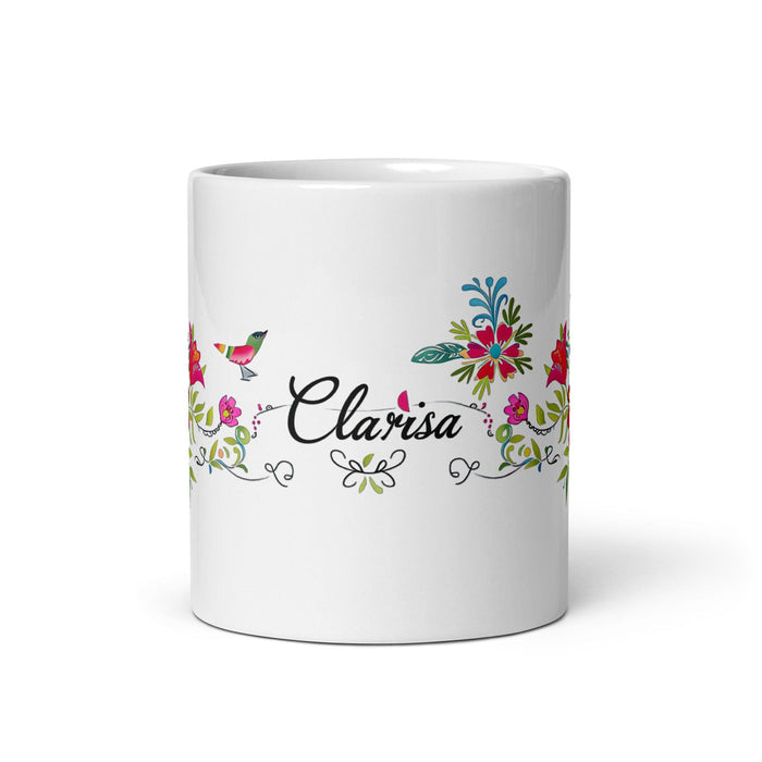 Clarisa Exclusive Name Art Piece Home Office Work Coffee Mug Mexican Spanish Pride Gift Cup One-Of-A-Kind Calligraphy White Glossy Mug | C8 Mexicada