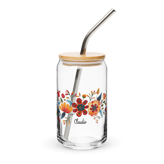 Claudio Exclusive Name Art Piece Can-Shaped Glass Home Office Work Mexican Spanish Pride Gift Cup One-Of-A-Kind Calligraphy Glass | C2 Mexicada 16 oz With Lid & Straw