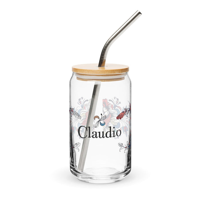 Claudio Exclusive Name Art Piece Can-Shaped Glass Home Office Work Mexican Spanish Pride Gift Cup One-Of-A-Kind Calligraphy Glass | C4 Mexicada 16 oz With Lid & Straw