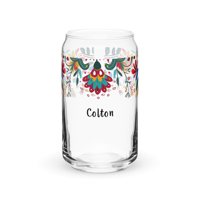 Colton Exclusive Name Art Piece Can-Shaped Glass Home Office Work Mexican Spanish Pride Gift Cup One-Of-A-Kind Calligraphy Glass | C3 Mexicada 16 oz