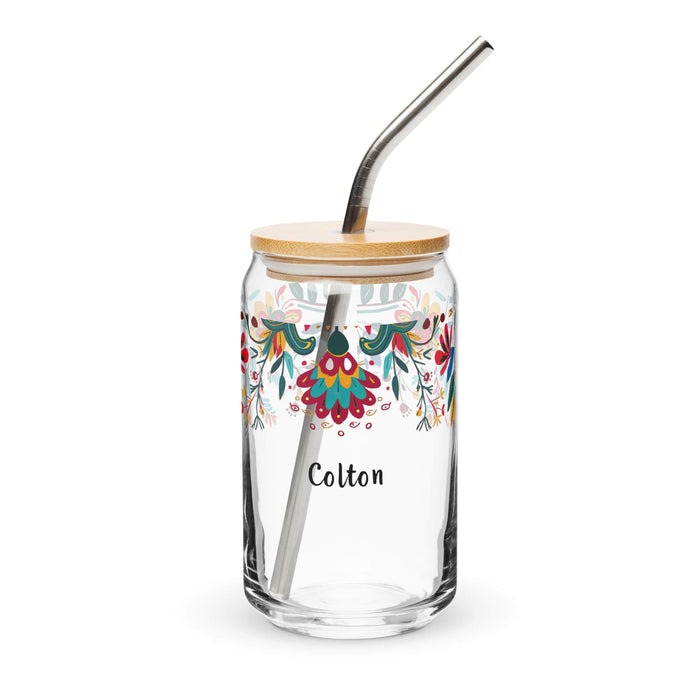 Colton Exclusive Name Art Piece Can-Shaped Glass Home Office Work Mexican Spanish Pride Gift Cup One-Of-A-Kind Calligraphy Glass | C3 Mexicada 16 oz With Lid & Straw