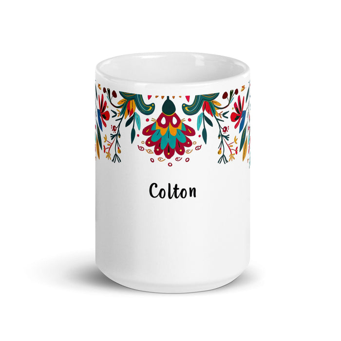 Colton Exclusive Name Art Piece Home Office Work Coffee Mug Mexican Spanish Pride Gift Cup One-Of-A-Kind Calligraphy White Glossy Mug | C3 Mexicada