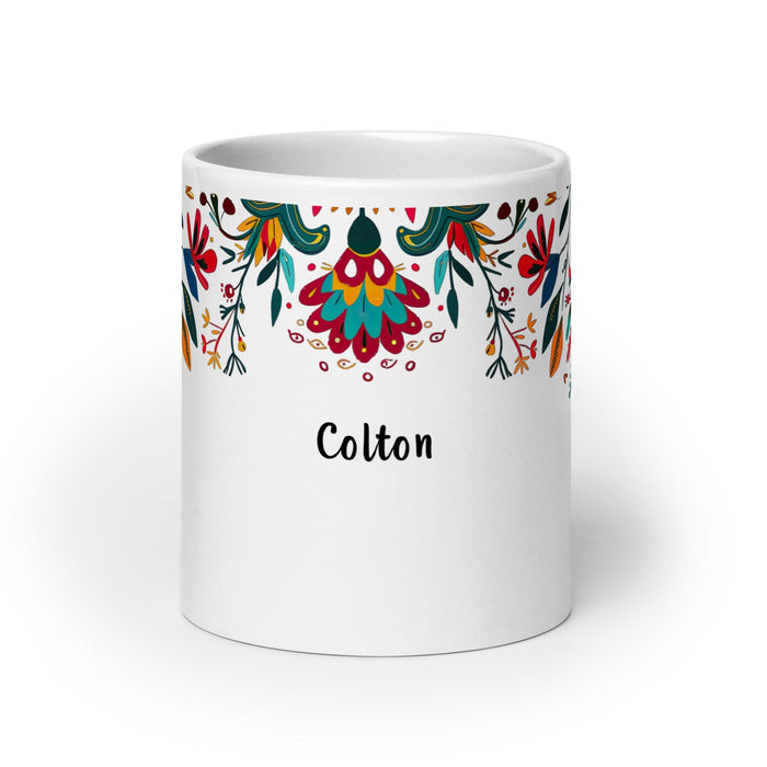 Colton Exclusive Name Art Piece Home Office Work Coffee Mug Mexican Spanish Pride Gift Cup One-Of-A-Kind Calligraphy White Glossy Mug | C3 Mexicada