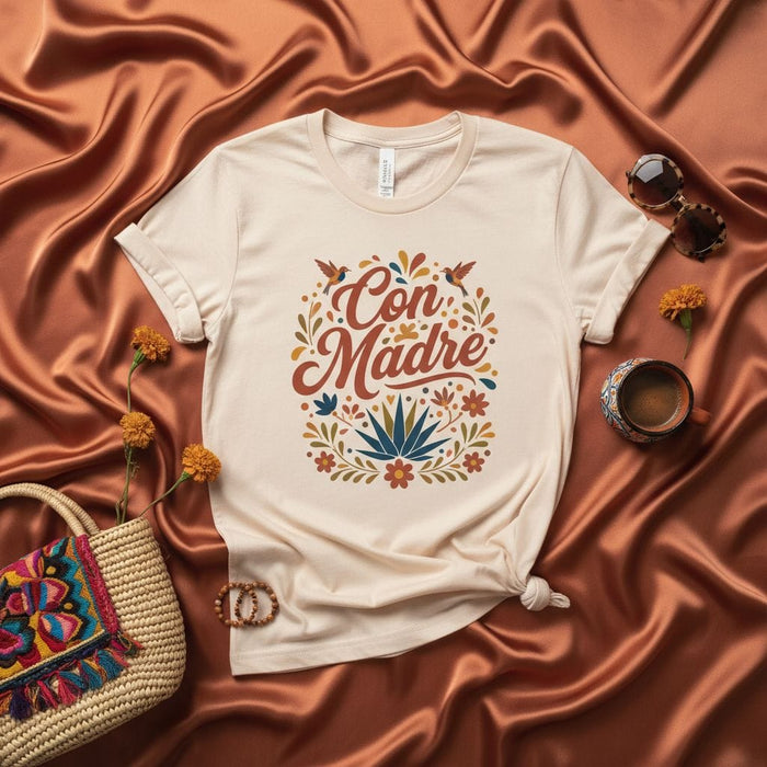 Con Madre T-Shirt, Mexican Fiesta Shirt, Unisex Latinx Tee, Dia de Muertos Folk Art Graphic T-shirt, Hispanic Heritage Month Gift Mexicada