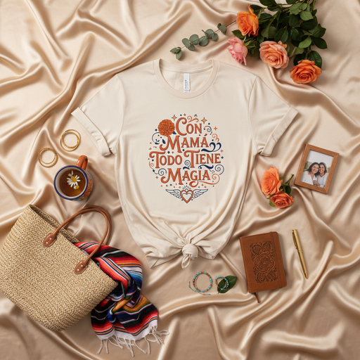 Con Mamá Todo Tiene Magia T-Shirt, Spanish Mother's Day Shirt, Latina Mom Gift, Inspirational Shirt for Mothers, Spanish Quote Tee, Día de la Madre Gift, Cute Women's Unisex Graphic T-Shirt. Mexicada