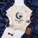 Con sueño 24/7 Sleepy Coffee Lover T-Shirt, Celestial Moon Stars Design, Unisex Beige Short Sleeve Graphic Tee, Spanish Phrase Nap Caffeine Shirt Gift Mexicada