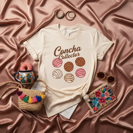 Concha Collector Shirt, Pan Dulce T-Shirt, Mexican Sweet Bread Tee, Pastel Pink and Brown Conchas Graphic Top, Hispanic Food Lover Gift, Bakery Inspired Unisex Apparel, Mexico Culture Shirt Mexicada