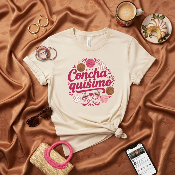 Concha-quisimo T-Shirt | Cute Concha Pan Dulce Mexican Sweet Bread Shirt | Funny Foodie Gift Tee for Latinx Bakery Lover | Unisex T-Shirt Design Mexicada