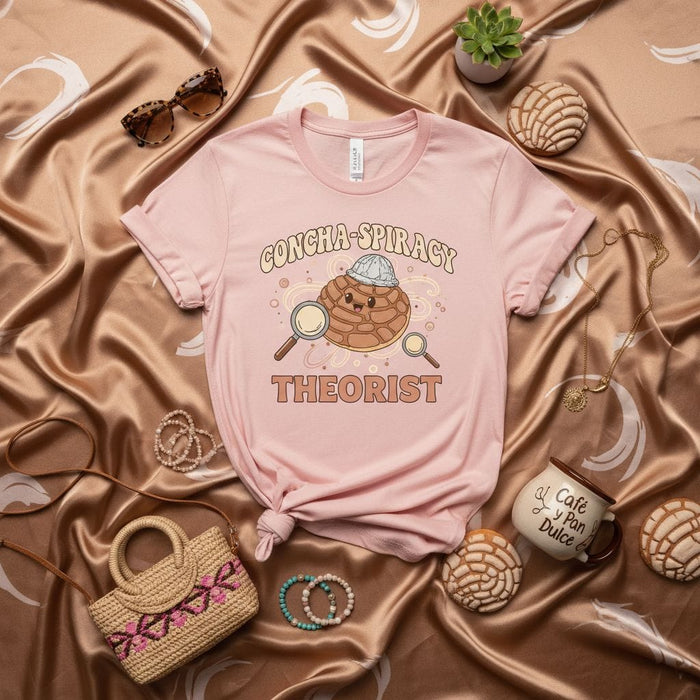 Concha-Spiracy Theorist T-Shirt: Funny Mexican Concha Bread Detective Pun Tee, Unisex Graphic Shirt for Pan Dulce and Latinx Food Lovers Mexicada