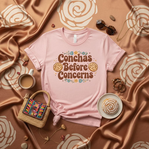 Conchas Before Concerns T-Shirt, Funny Mexican Pan Dulce Tee, Cute Concha Bread Lover Shirt, Latina Foodie Gift, Unisex Sweet Bread Apparel Mexicada