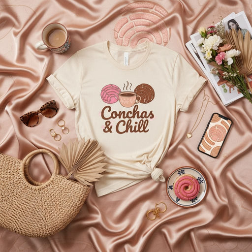 Conchas & Chill Shirt, Mexican Concha Pan Dulce T-Shirt, Coffee Lover Gift, Cute Latinx Foodie Bakery Tee, Cozy Minimalist Aesthetic Style Top Mexicada