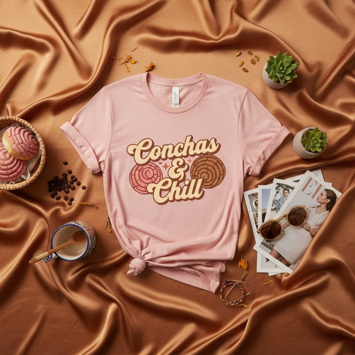 Conchas & Chill Shirt, Sweet Concha Bread Graphic Tee, Funny Hispanic Food T-Shirt, Pastel Pink Retro Design, Unisex Pan Dulce Lover Gift Mexicada