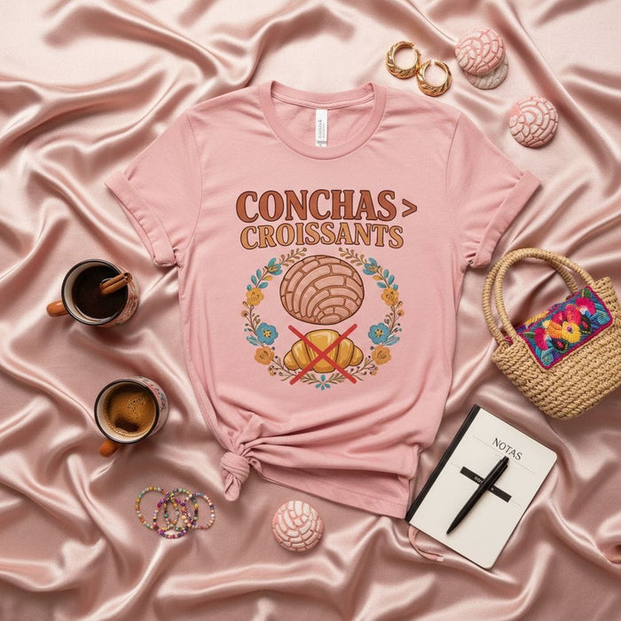 Conchas > Croissants T-Shirt, Pan Dulce Mexican Bread Lover Tee, Funny Latinx Pastry Shirt, Concha Graphic Unisex Shirt, Sweet Bread Foodie Gift Top Mexicada