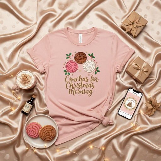 Conchas for Christmas Morning Shirt, Mexican Pan Dulce Tee, Holiday Pastry Top, Cute Pink Concha T-Shirt, Pastel Goth Bakery Shirt, Unisex Gift for Concha Lover, X-Mas Family PJs Matching T-Shirt Mexicada