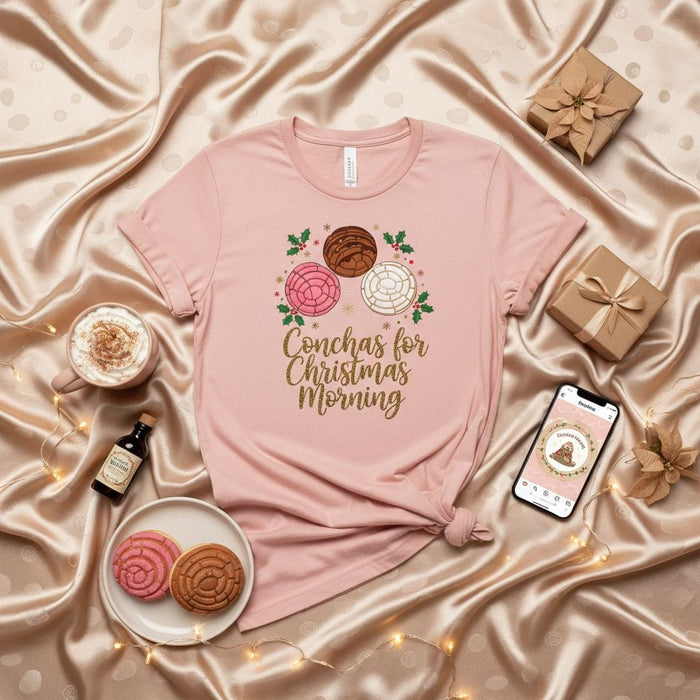 Conchas for Christmas Morning Shirt, Mexican Pan Dulce Tee, Holiday Pastry Top, Cute Pink Concha T-Shirt, Pastel Goth Bakery Shirt, Unisex Gift for Concha Lover, X-Mas Family PJs Matching T-Shirt Mexicada
