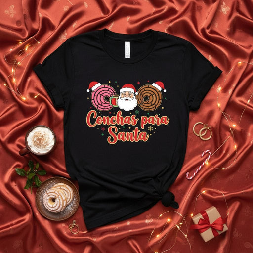 Conchas para Santa Mexican Pan Dulce Christmas T-Shirt, Santa Claus Donut Concha Bakery Shirt, Latinx Holiday Fiesta Conchas Tee, Funny Pastelito Gift for Bakers and Concha Lovers Mexicada