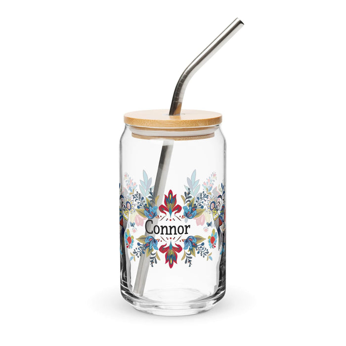 Connor Exclusive Name Art Piece Can-Shaped Glass Home Office Work Mexican Spanish Pride Gift Cup One-Of-A-Kind Calligraphy Glass | C5 Mexicada 16 oz With Lid & Straw