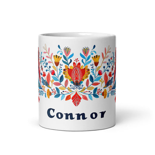 Connor Exclusive Name Art Piece Home Office Work Coffee Mug Mexican Spanish Pride Gift Cup One-Of-A-Kind Calligraphy White Glossy Mug | C4 Mexicada