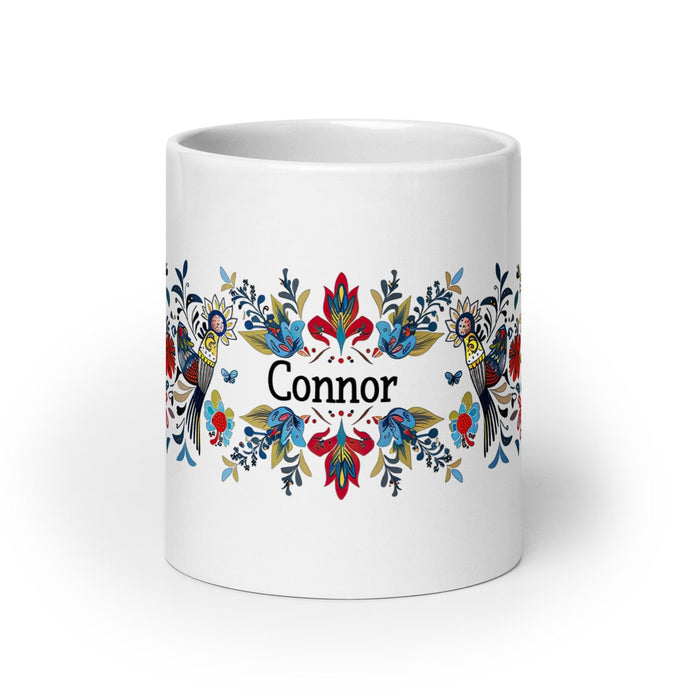 Connor Exclusive Name Art Piece Home Office Work Coffee Mug Mexican Spanish Pride Gift Cup One-Of-A-Kind Calligraphy White Glossy Mug | C5 Mexicada