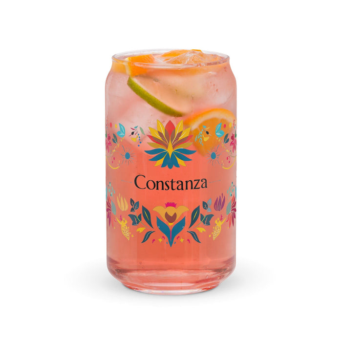 Constanza Exclusive Name Art Piece Can-Shaped Glass Home Office Work Mexican Spanish Pride Gift Cup One-Of-A-Kind Calligraphy Glass | C1 Mexicada