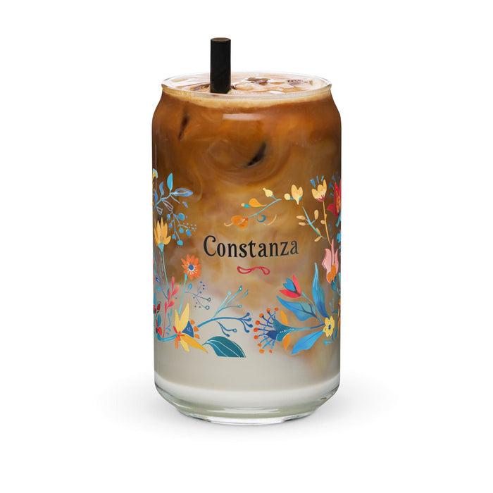 Constanza Exclusive Name Art Piece Can-Shaped Glass Home Office Work Mexican Spanish Pride Gift Cup One-Of-A-Kind Calligraphy Glass | C13 Mexicada