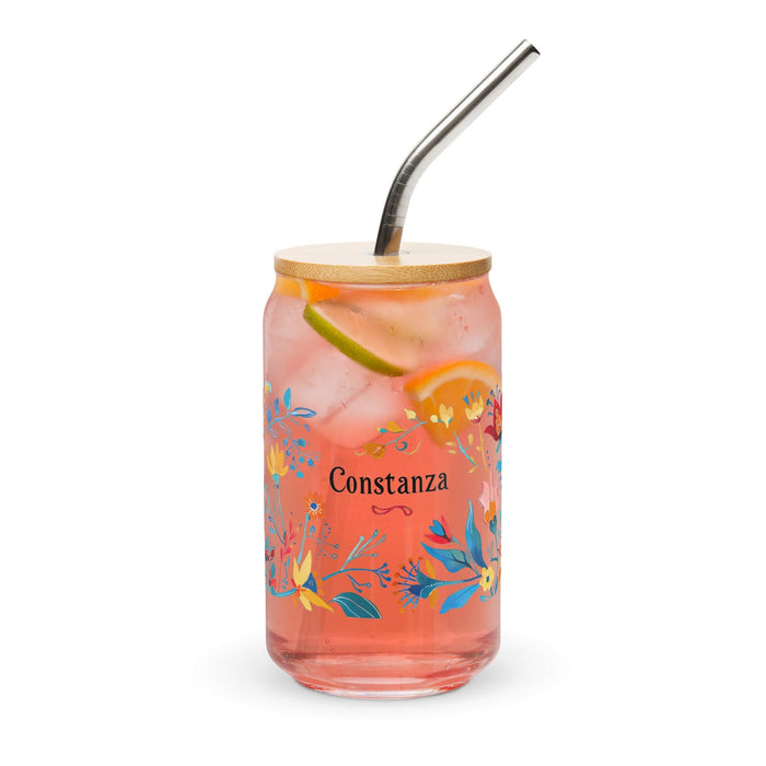 Constanza Exclusive Name Art Piece Can-Shaped Glass Home Office Work Mexican Spanish Pride Gift Cup One-Of-A-Kind Calligraphy Glass | C13 Mexicada