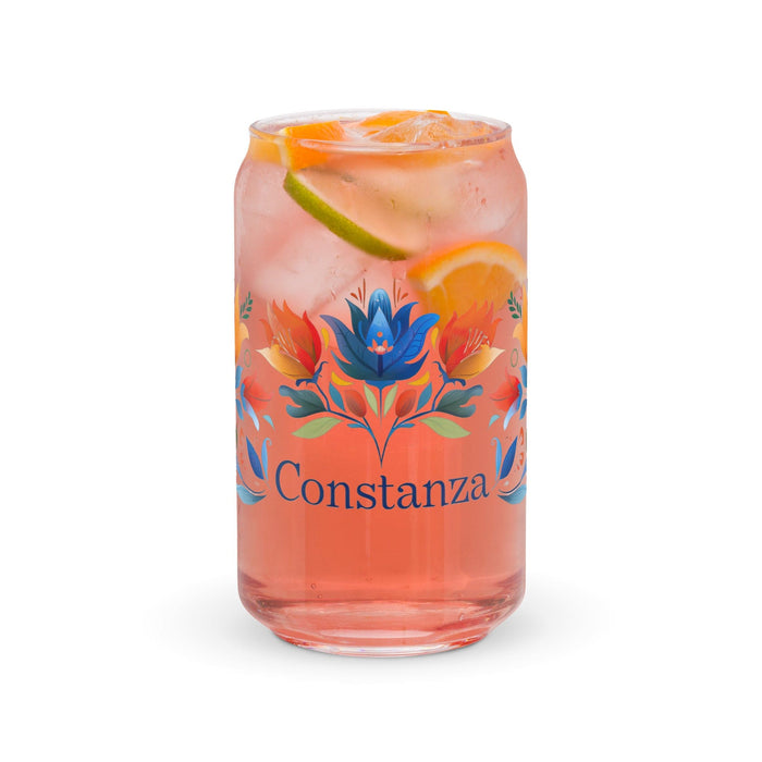 Constanza Exclusive Name Art Piece Can-Shaped Glass Home Office Work Mexican Spanish Pride Gift Cup One-Of-A-Kind Calligraphy Glass | C15 Mexicada