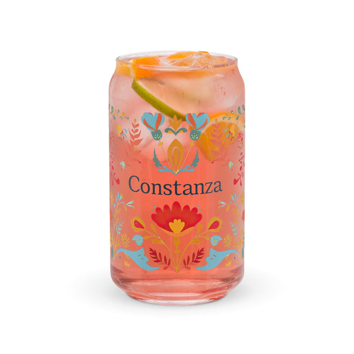 Constanza Exclusive Name Art Piece Can-Shaped Glass Home Office Work Mexican Spanish Pride Gift Cup One-Of-A-Kind Calligraphy Glass | C18 Mexicada