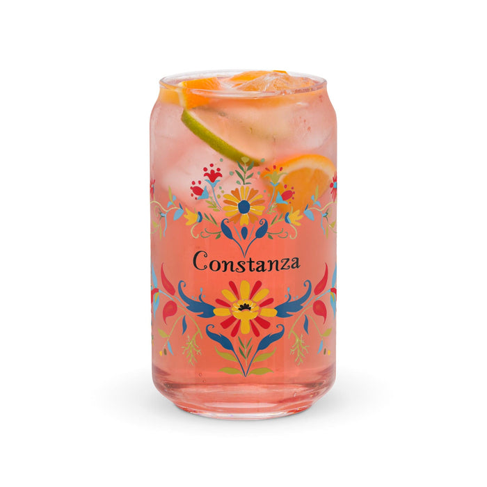 Constanza Exclusive Name Art Piece Can-Shaped Glass Home Office Work Mexican Spanish Pride Gift Cup One-Of-A-Kind Calligraphy Glass | C20 Mexicada