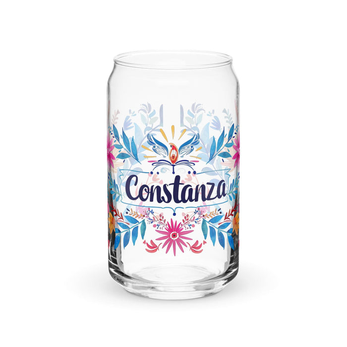 Constanza Exclusive Name Art Piece Can-Shaped Glass Home Office Work Mexican Spanish Pride Gift Cup One-Of-A-Kind Calligraphy Glass | C3 Mexicada 16 oz