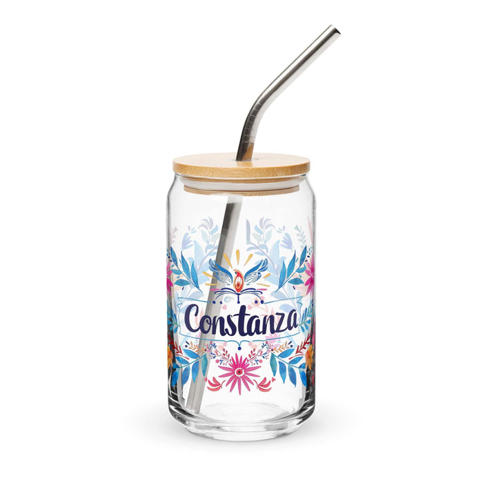 Constanza Exclusive Name Art Piece Can-Shaped Glass Home Office Work Mexican Spanish Pride Gift Cup One-Of-A-Kind Calligraphy Glass | C3 Mexicada 16 oz With Lid & Straw