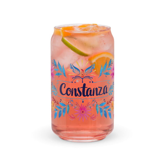 Constanza Exclusive Name Art Piece Can-Shaped Glass Home Office Work Mexican Spanish Pride Gift Cup One-Of-A-Kind Calligraphy Glass | C3 Mexicada