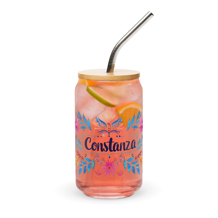 Constanza Exclusive Name Art Piece Can-Shaped Glass Home Office Work Mexican Spanish Pride Gift Cup One-Of-A-Kind Calligraphy Glass | C3 Mexicada