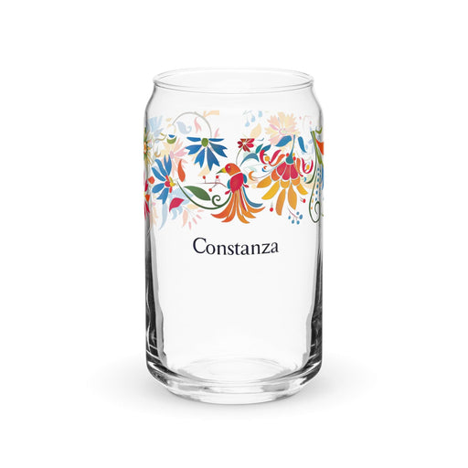 Constanza Exclusive Name Art Piece Can-Shaped Glass Home Office Work Mexican Spanish Pride Gift Cup One-Of-A-Kind Calligraphy Glass | C4 Mexicada 16 oz