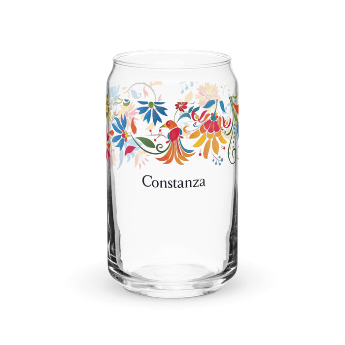 Constanza Exclusive Name Art Piece Can-Shaped Glass Home Office Work Mexican Spanish Pride Gift Cup One-Of-A-Kind Calligraphy Glass | C4 Mexicada 16 oz