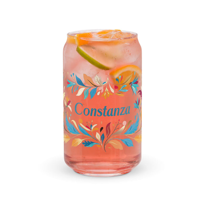 Constanza Exclusive Name Art Piece Can-Shaped Glass Home Office Work Mexican Spanish Pride Gift Cup One-Of-A-Kind Calligraphy Glass | C6 Mexicada