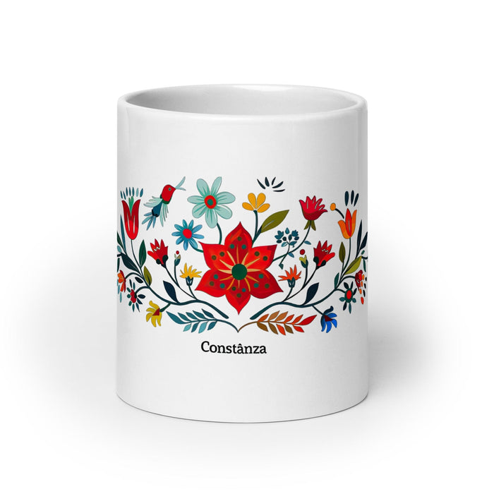 Constanza Exclusive Name Art Piece Home Office Work Coffee Mug Mexican Spanish Pride Gift Cup One-Of-A-Kind Calligraphy White Glossy Mug | C12 Mexicada