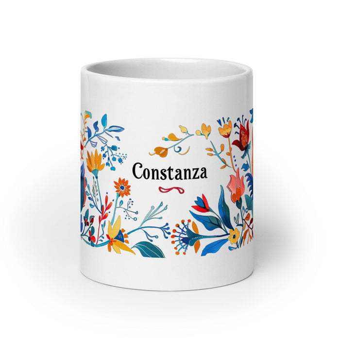 Constanza Exclusive Name Art Piece Home Office Work Coffee Mug Mexican Spanish Pride Gift Cup One-Of-A-Kind Calligraphy White Glossy Mug | C13 Mexicada