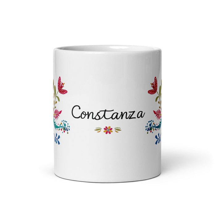 Constanza Exclusive Name Art Piece Home Office Work Coffee Mug Mexican Spanish Pride Gift Cup One-Of-A-Kind Calligraphy White Glossy Mug | C14 Mexicada