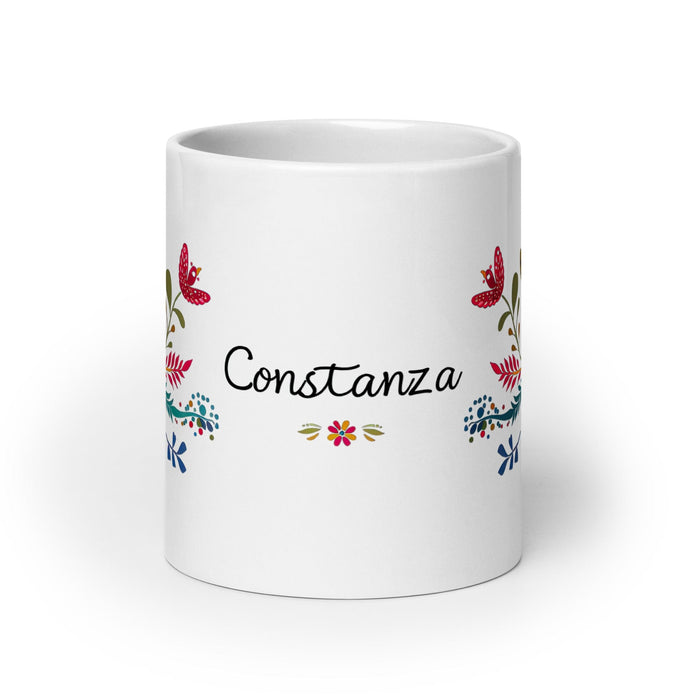 Constanza Exclusive Name Art Piece Home Office Work Coffee Mug Mexican Spanish Pride Gift Cup One-Of-A-Kind Calligraphy White Glossy Mug | C14 Mexicada