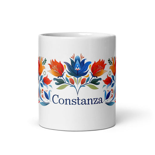 Constanza Exclusive Name Art Piece Home Office Work Coffee Mug Mexican Spanish Pride Gift Cup One-Of-A-Kind Calligraphy White Glossy Mug | C15 Mexicada