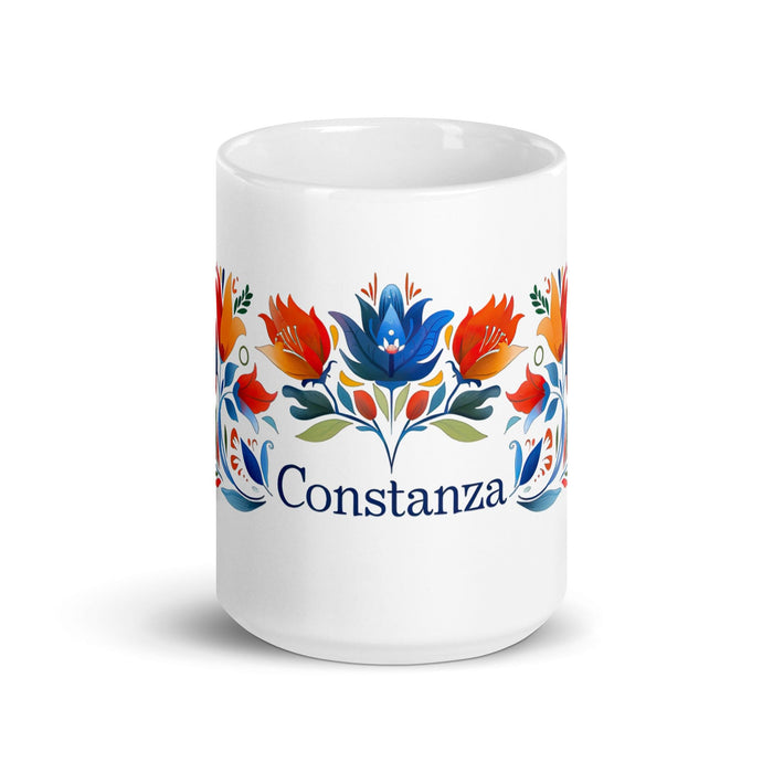 Constanza Exclusive Name Art Piece Home Office Work Coffee Mug Mexican Spanish Pride Gift Cup One-Of-A-Kind Calligraphy White Glossy Mug | C15 Mexicada