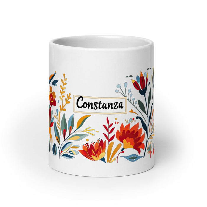 Constanza Exclusive Name Art Piece Home Office Work Coffee Mug Mexican Spanish Pride Gift Cup One-Of-A-Kind Calligraphy White Glossy Mug | C16 Mexicada