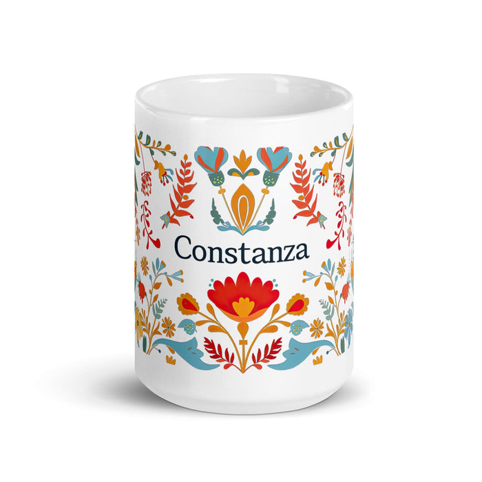 Constanza Exclusive Name Art Piece Home Office Work Coffee Mug Mexican Spanish Pride Gift Cup One-Of-A-Kind Calligraphy White Glossy Mug | C18 Mexicada